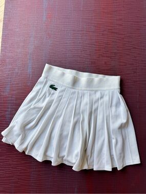 Lacoste White Pleated Tennis Skirt with Green Crocodile Logo